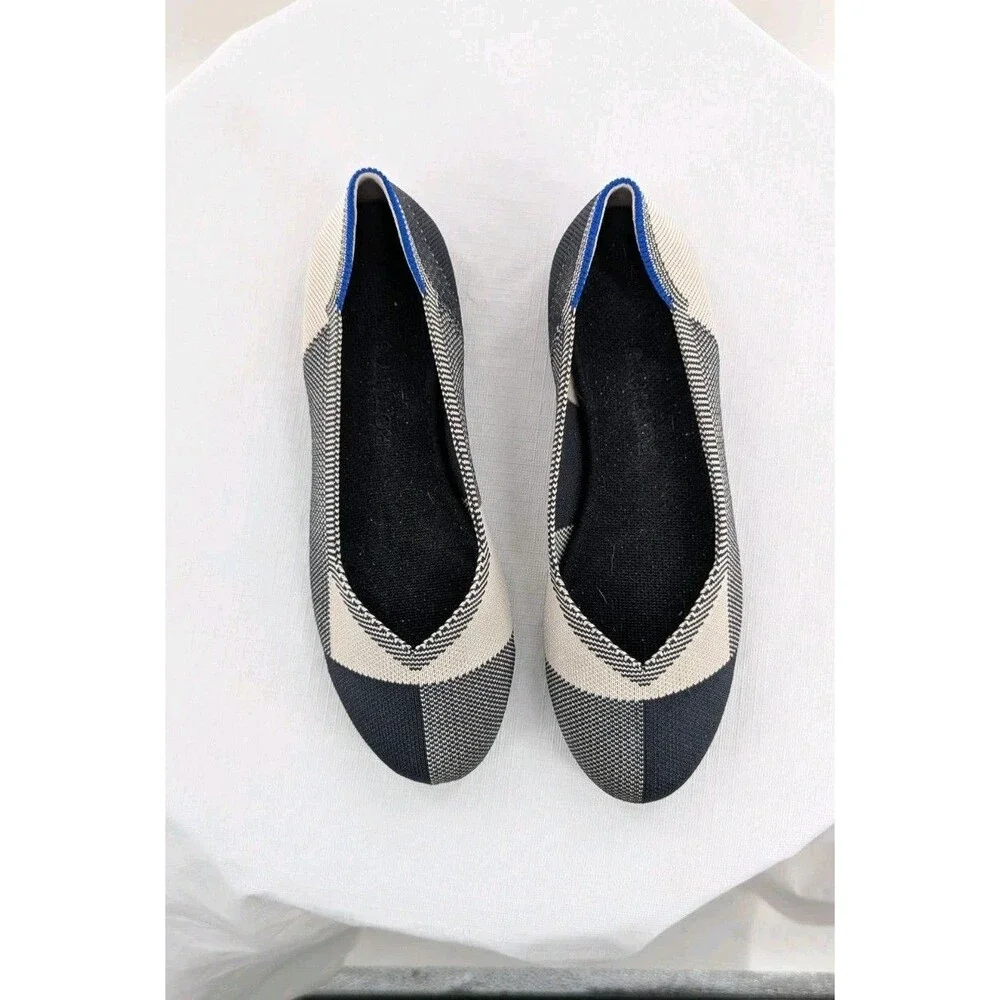 Rothy’s Beige Black Gray Captoe Flats 7.5 Ballet Work Office Preppy Comfort Shoe